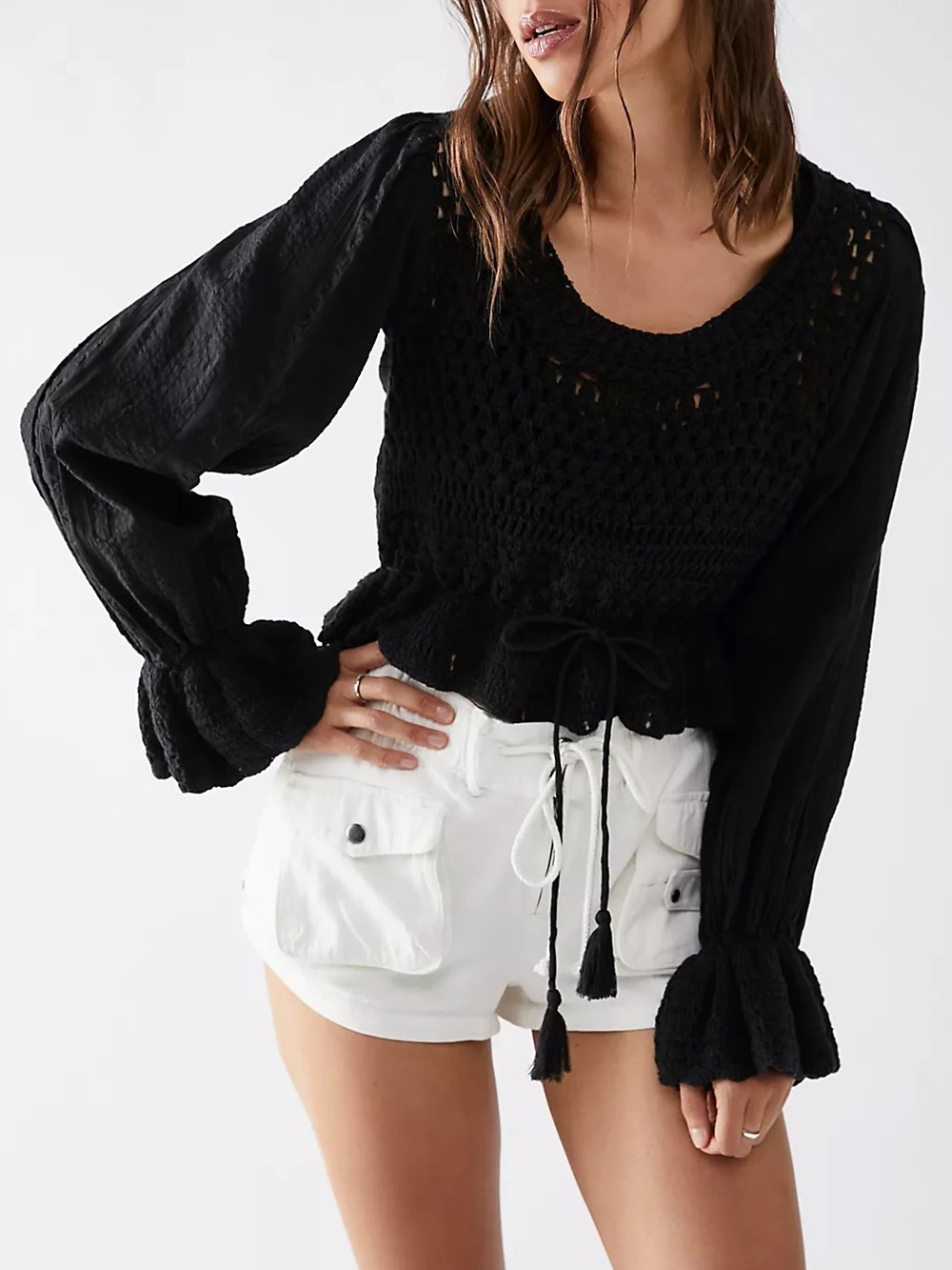 Free people Megan Crochet Top in black size large